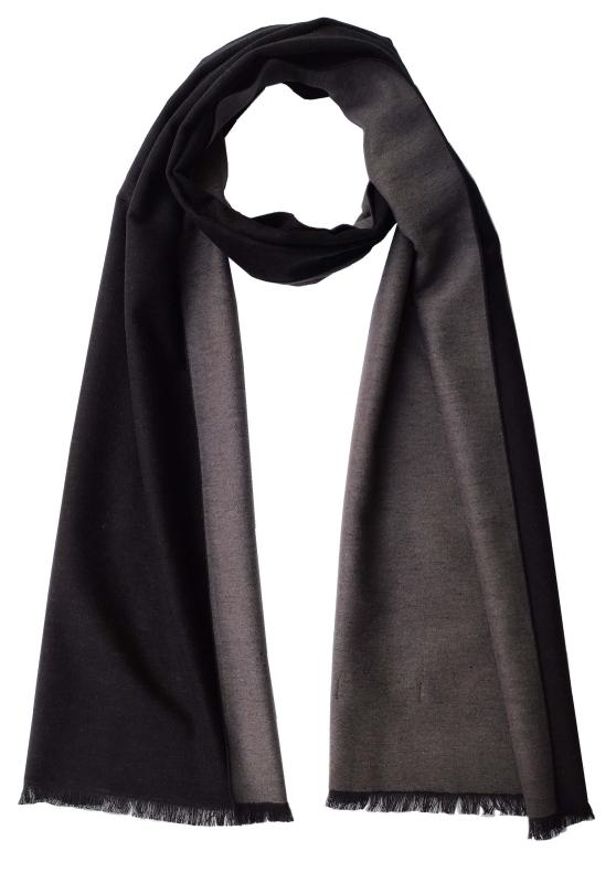 Scarf Shawl Silk Flannel Jacquard Melange Black Steel Grey